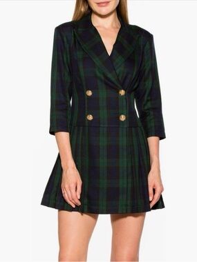 Alexia Admor Green and Navy Plaid Double-Breasted Midi Dress